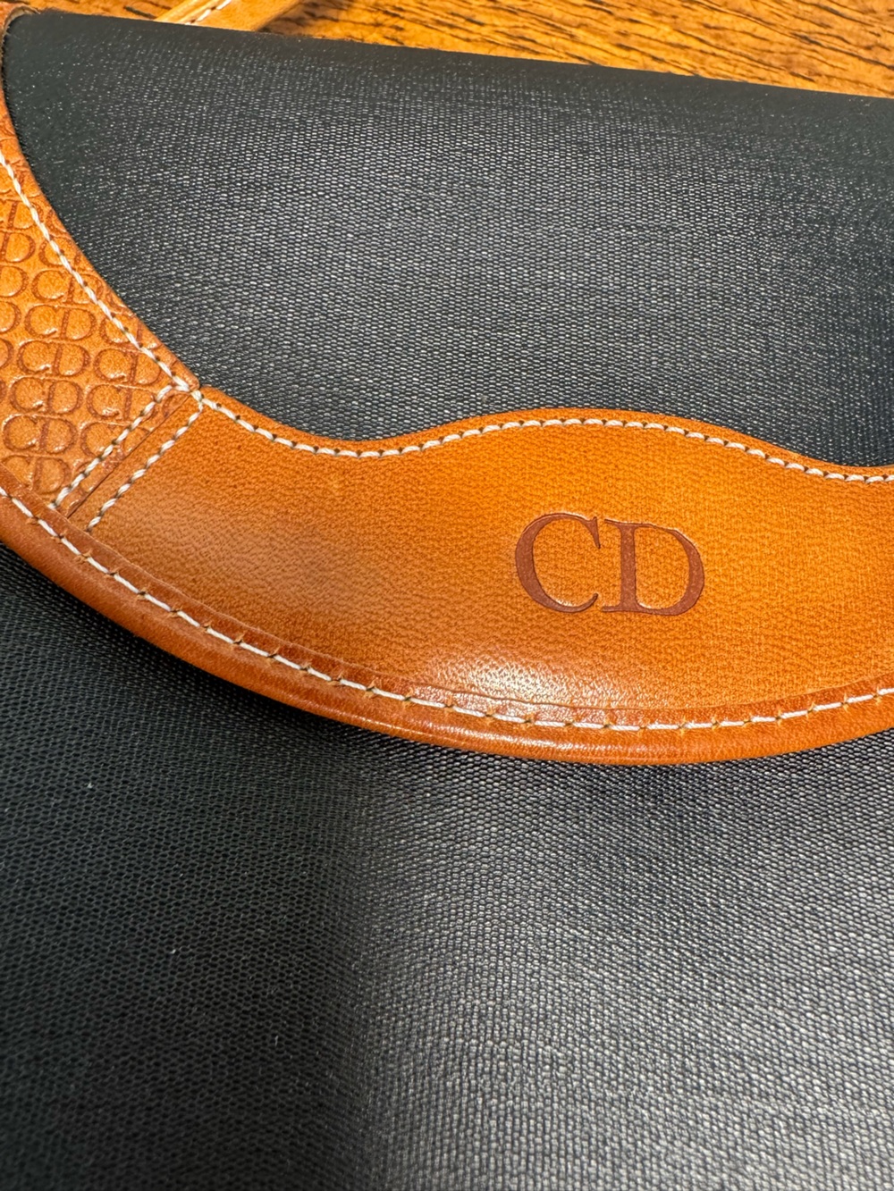 Christian Dior Vintage Black & Tan Canvas w/Leather-Trim Crescent Crossbody - Picture 7 of 11
